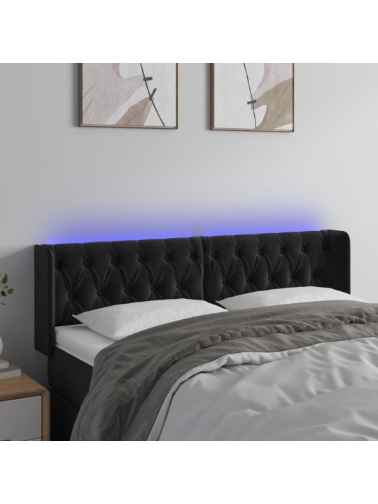 Čelo postele s led černé 163 x 16 x 78/88 cm samet
