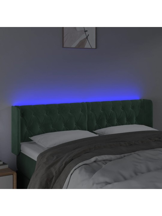 Čelo postele s led tmavě zelené 163 x 16 x 78/88 cm samet