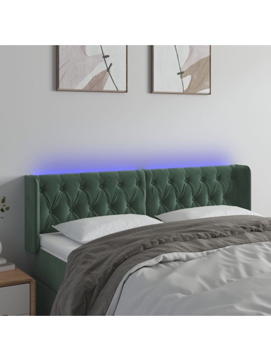 Čelo postele s led tmavě zelené 163 x 16 x 78/88 cm samet