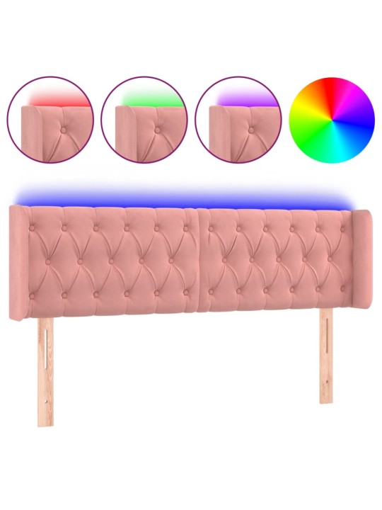 Čelo postele s led růžové 163 x 16 x 78/88 cm samet