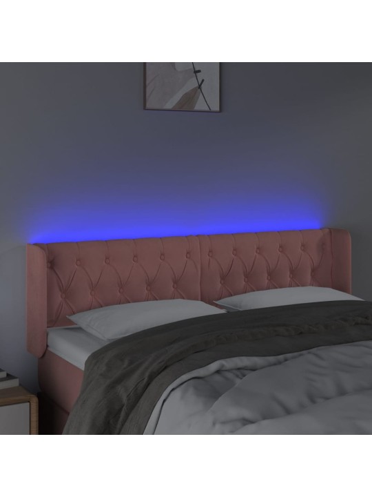 Čelo postele s led růžové 163 x 16 x 78/88 cm samet