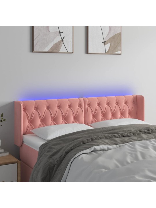 Čelo postele s led růžové 163 x 16 x 78/88 cm samet