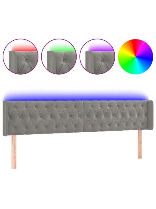 Čelo postele s LED světle šedé 183 x 16 x 78/88 cm samet