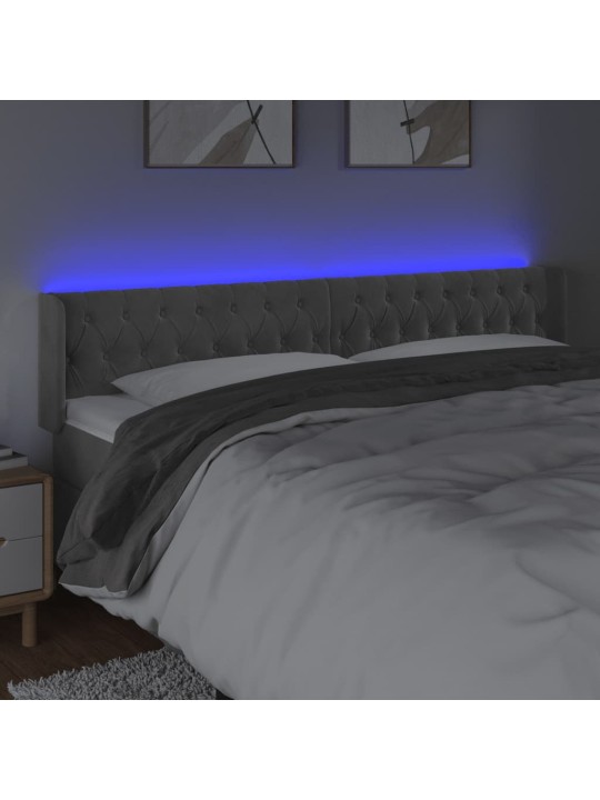 Čelo postele s LED světle šedé 183 x 16 x 78/88 cm samet