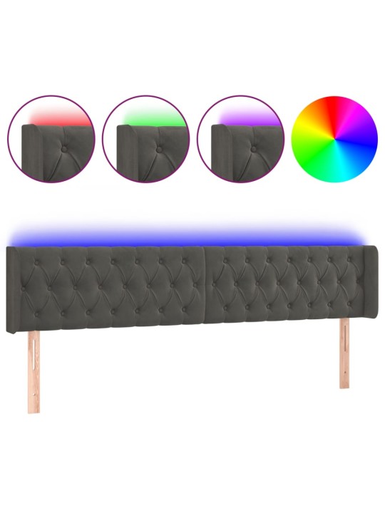 Čelo postele s LED tmavě šedé 183 x 16 x 78/88 cm samet