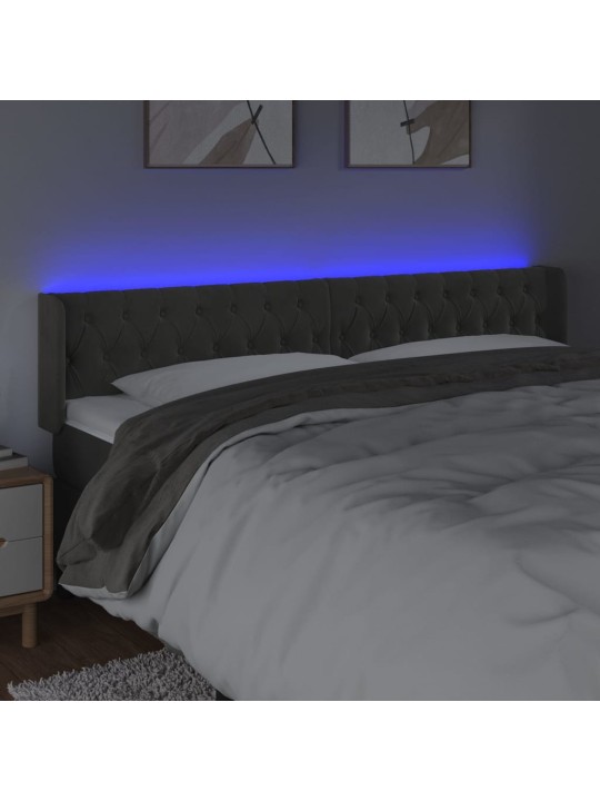 Čelo postele s LED tmavě šedé 183 x 16 x 78/88 cm samet