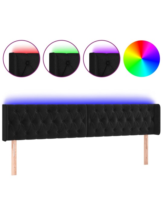 Čelo postele s LED černé 183 x 16 x 78/88 cm samet