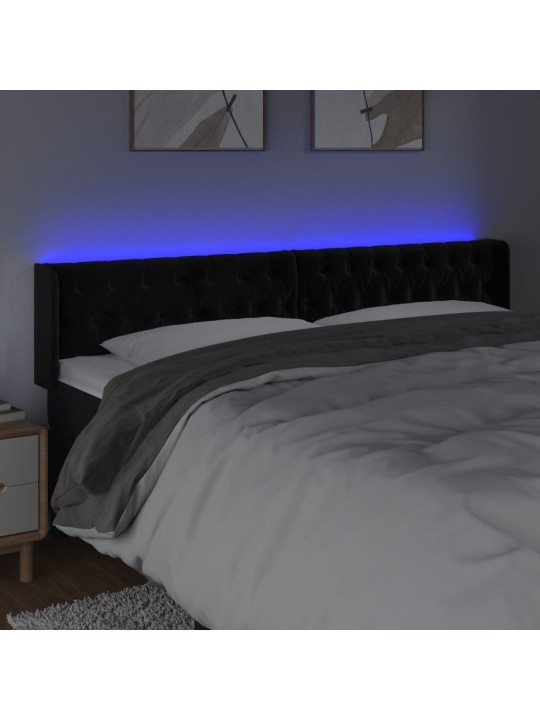 Čelo postele s LED černé 183 x 16 x 78/88 cm samet