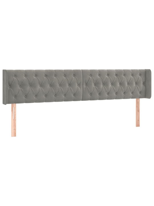 Čelo postele s LED světle šedé 203 x 16 x 78/88 cm samet