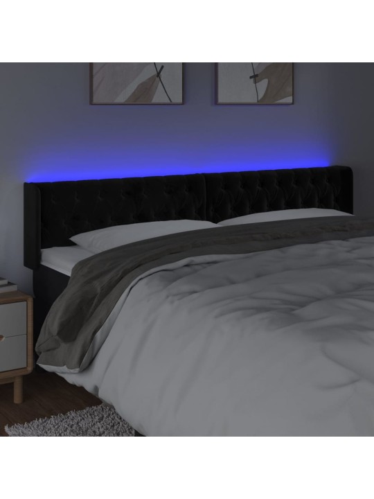 Čelo postele s LED černé 203 x 16 x 78/88 cm samet