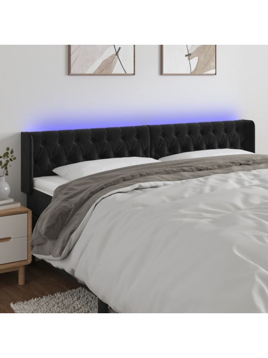 Čelo postele s LED černé 203 x 16 x 78/88 cm samet