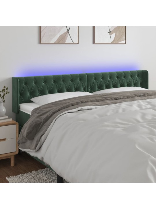 Čelo postele s led tmavě zelené 203 x 16 x 78/88 cm samet