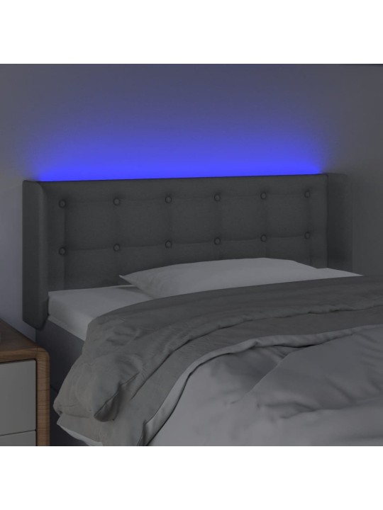 Čelo postele s LED světle šedé 93 x 16 x 78/88 cm textil