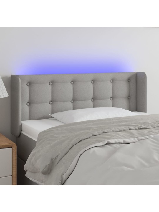 Čelo postele s LED světle šedé 93 x 16 x 78/88 cm textil