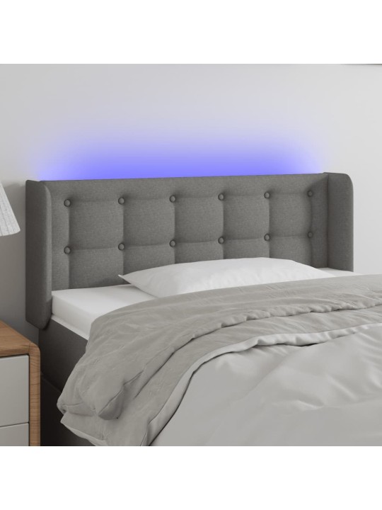 Čelo postele s LED tmavě šedé 93 x 16 x 78/88 cm textil