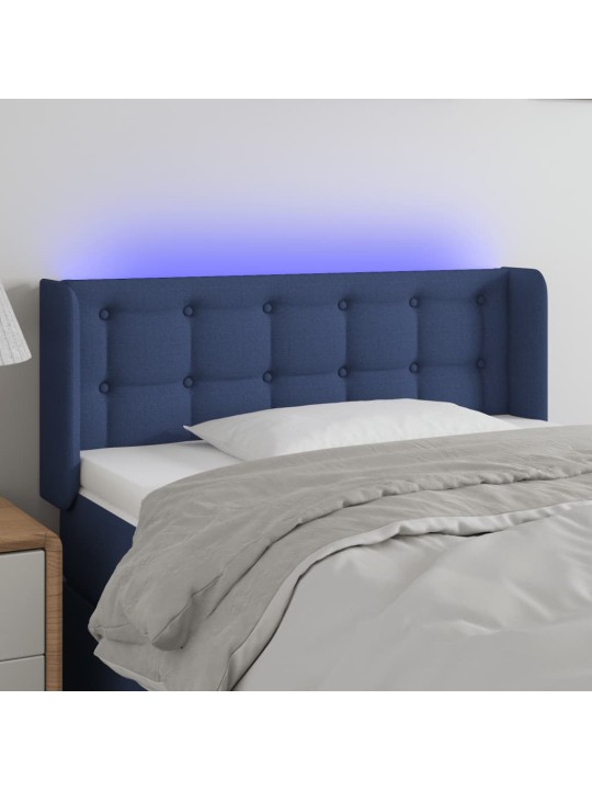 Čelo postele s led modré 93 x 16 x 78/88 cm textil