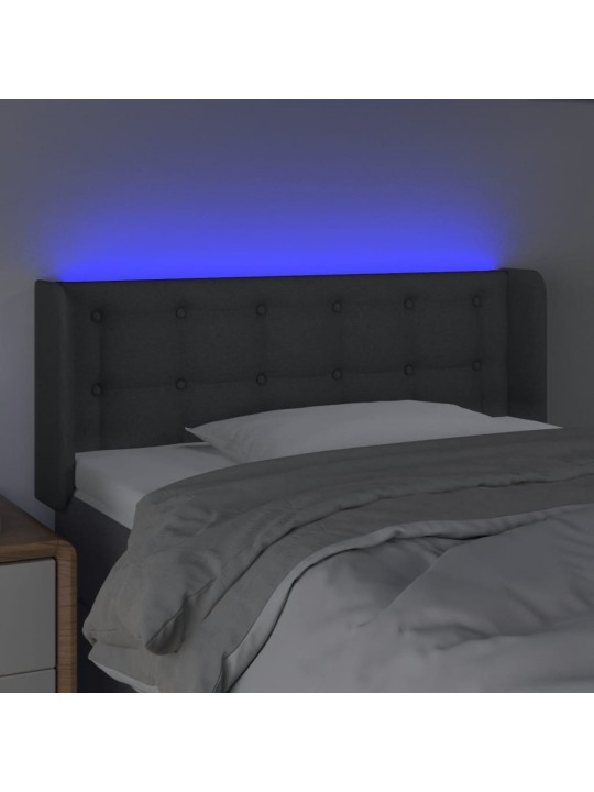 Čelo postele s LED tmavě šedé 103 x 16 x 78/88 cm textil