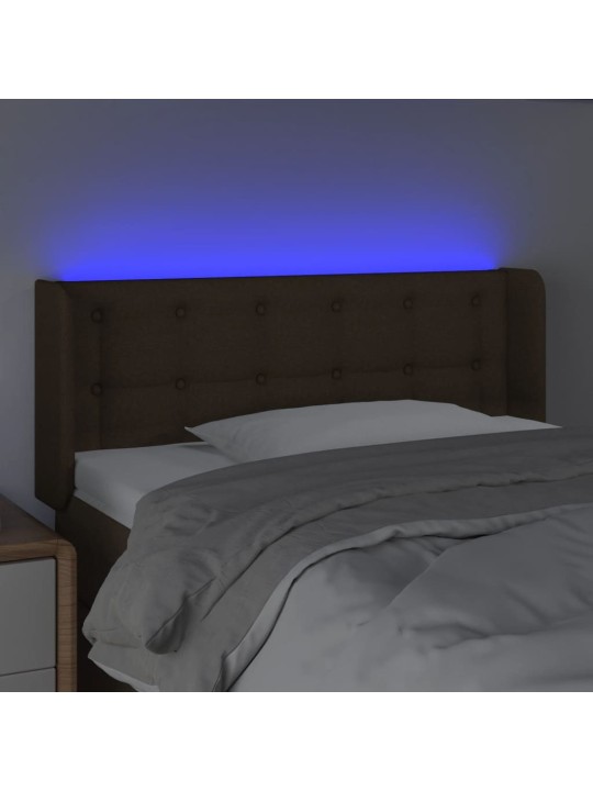 Čelo postele s LED tmavě hnědé 103 x 16 x 78/88 cm textil