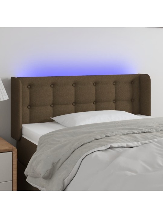 Čelo postele s LED tmavě hnědé 103 x 16 x 78/88 cm textil