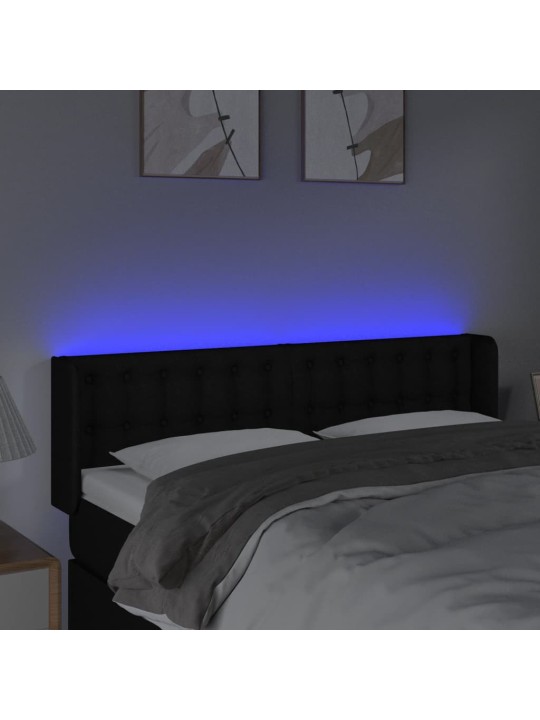 Čelo postele s led černé 147 x 16 x 78/88 cm textil