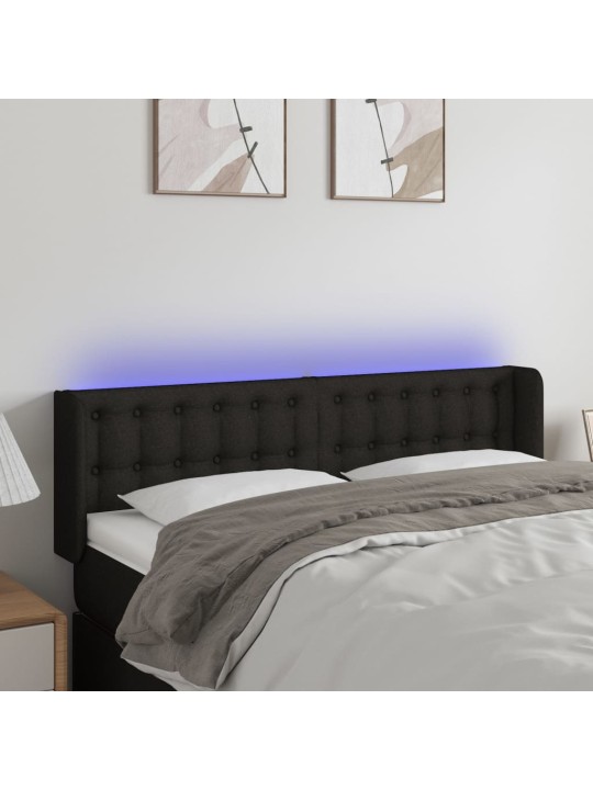 Čelo postele s led černé 147 x 16 x 78/88 cm textil