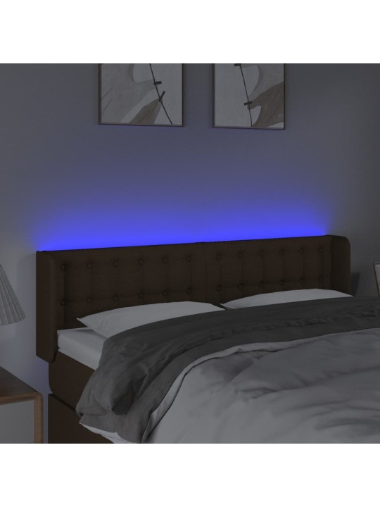 Čelo postele s led tmavě hnědé 147 x 16 x 78/88 cm textil