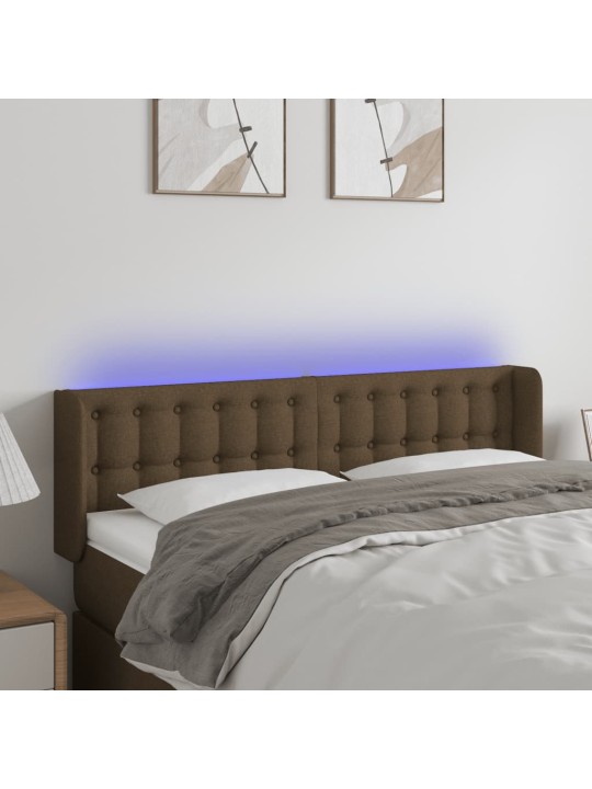 Čelo postele s led tmavě hnědé 147 x 16 x 78/88 cm textil