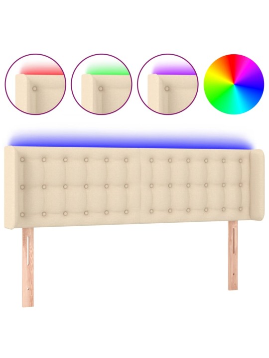 Čelo postele s LED krémové 147 x 16 x 78/88 cm textil