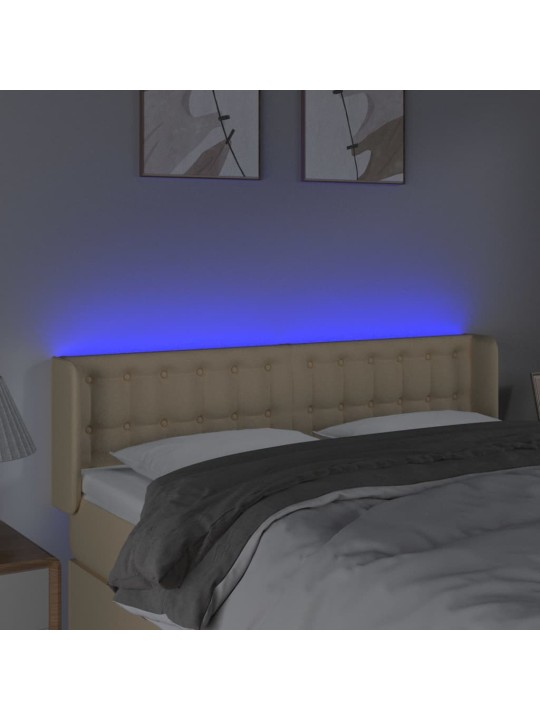 Čelo postele s LED krémové 147 x 16 x 78/88 cm textil