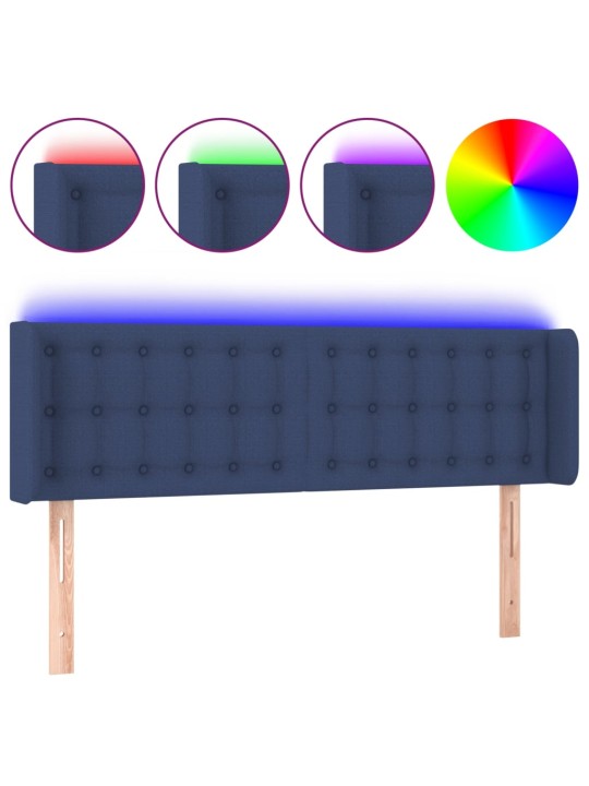 Čelo postele s led modré 147 x 16 x 78/88 cm textil