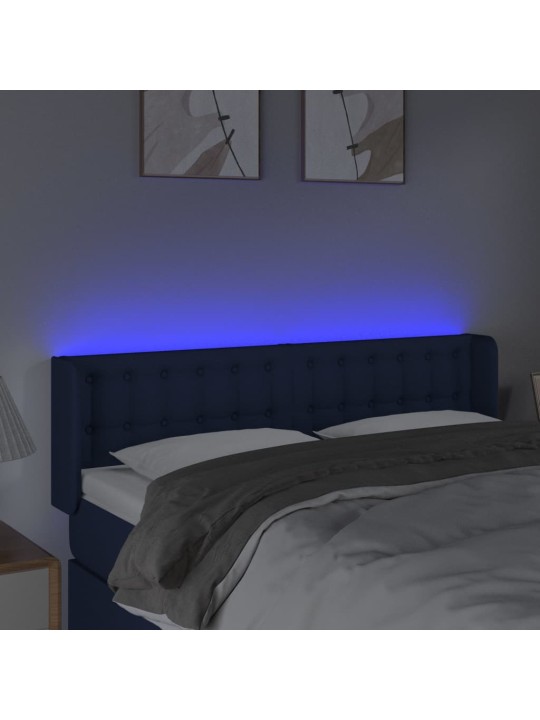 Čelo postele s led modré 147 x 16 x 78/88 cm textil