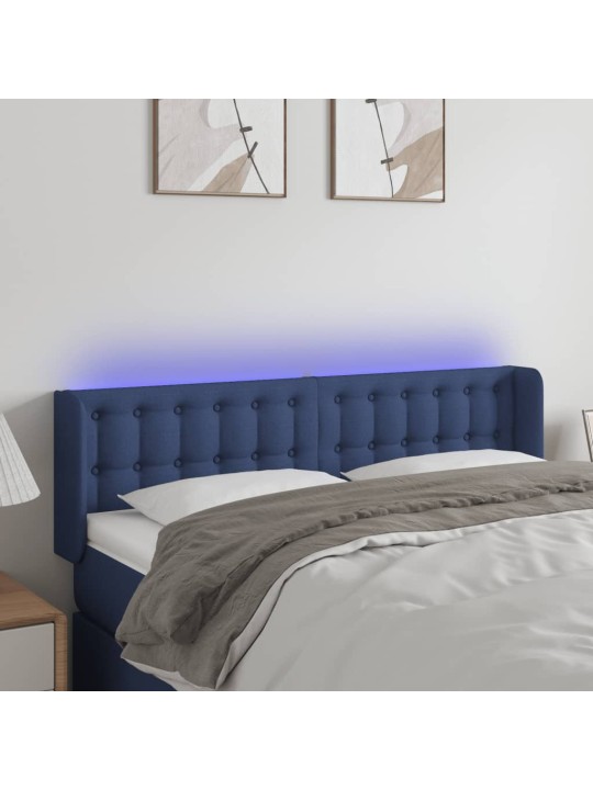 Čelo postele s led modré 147 x 16 x 78/88 cm textil