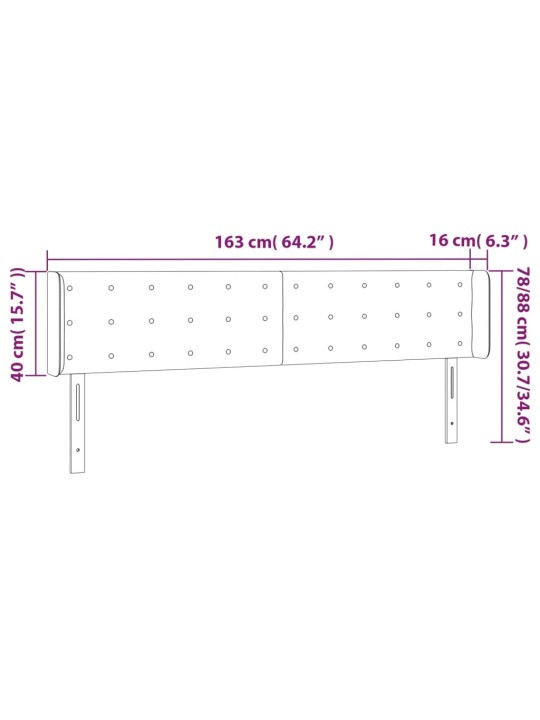 Čelo postele s led černé 163 x 16 x 78/88 cm textil