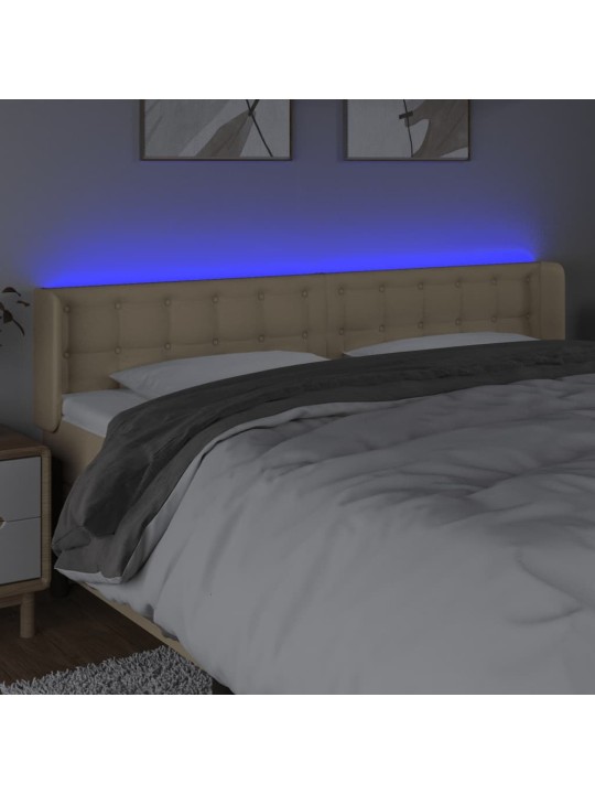 Čelo postele s led krémové 163 x 16 x 78/88 cm textil