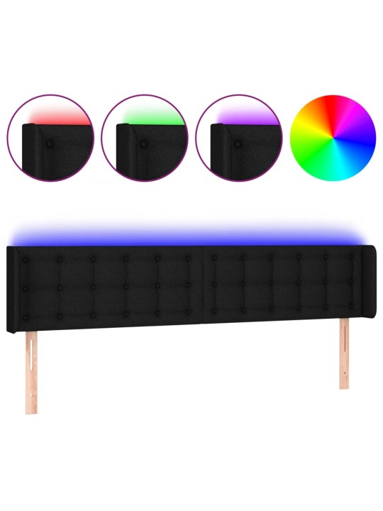 Čelo postele s led černé 183 x 16 x 78/88 cm textil
