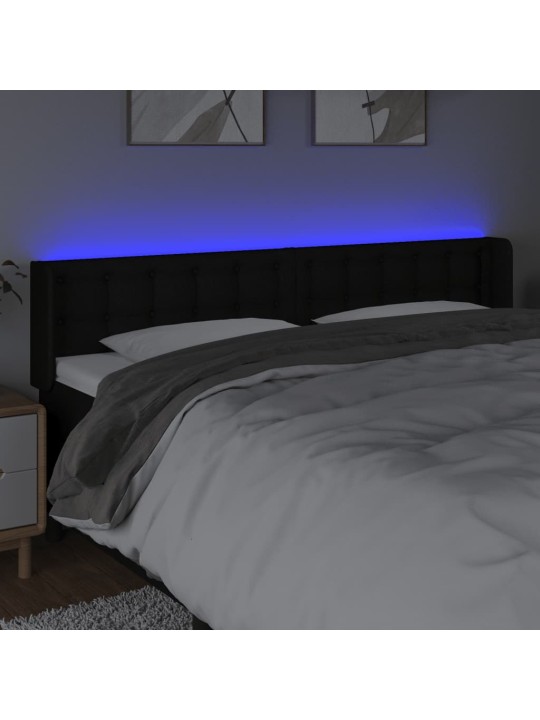 Čelo postele s led černé 183 x 16 x 78/88 cm textil