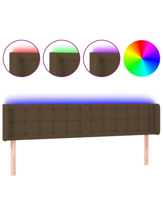 Čelo postele s led tmavě hnědé 183 x 16 x 78/88 cm textil