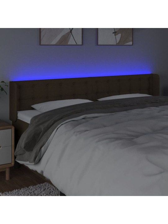 Čelo postele s led tmavě hnědé 183 x 16 x 78/88 cm textil
