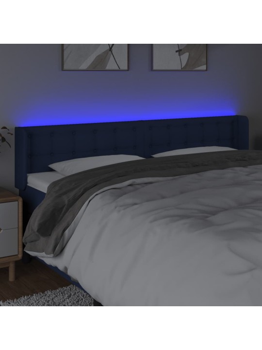 Čelo postele s led modré 183 x 16 x 78/88 cm textil