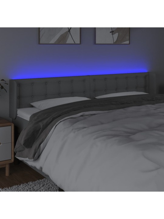 Čelo postele s LED světle šedé 203 x 16 x 78/88 cm textil
