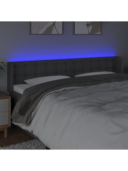 Čelo postele s LED tmavě šedé 203 x 16 x 78/88 cm textil