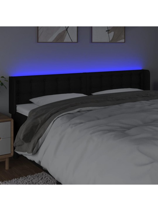 Čelo postele s LED černé 203 x 16 x 78/88 cm textil