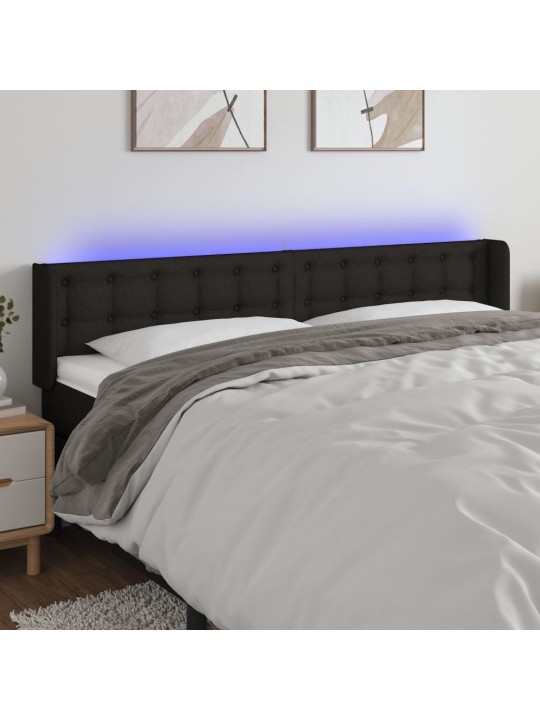 Čelo postele s LED černé 203 x 16 x 78/88 cm textil
