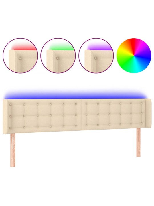 Čelo postele s led krémové 203 x 16 x 78/88 cm textil