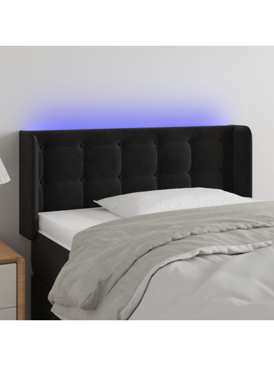 Čelo postele s LED černé 83 x 16 x 78/88 cm samet
