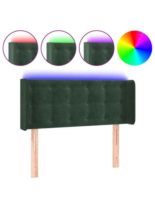 Čelo postele s LED tmavě zelené 83 x 16 x 78/88 cm samet