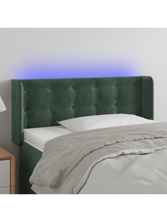Čelo postele s LED tmavě zelené 83 x 16 x 78/88 cm samet