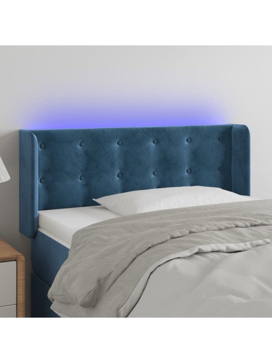Čelo postele s led modré 93 x 16 x 78/88 cm samet