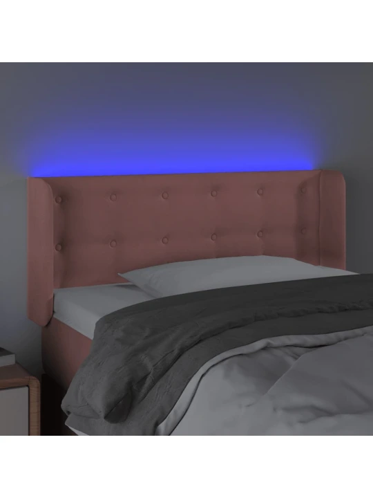 Čelo postele s led růžové 93 x 16 x 78/88 cm samet