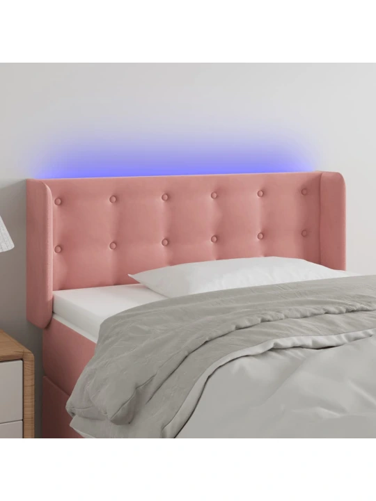 Čelo postele s led růžové 93 x 16 x 78/88 cm samet